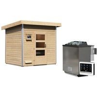Karibu Gartensauna Pultdach Saunahaus Norge-9 kW Bio-Kombiofen inkl. Steuergerät-Moderne