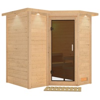 Karibu Sahib 1-Sauna 40mm-Fronteinstieg -Exklusivoptik-Ohne Ofen-inkl. Dachkranz-Ganzglastür in Graphit-Optik