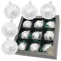 Krebs Glas Lauscha Weiß-Eislack 8cm Glaskugelsortiment 3 Dekore, 9-fach,