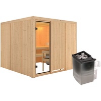 Karibu Sauna Arvika 68 mm Aktionssauna Bronzierte Ganzglastür Ohne