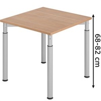 Hammerbacher YS08 höhenverstellbarer Schreibtisch nussbaum quadratisch, 4-Fuß-Gestell silber 80,0