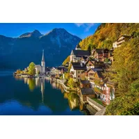 Papermoon Fototapete Hallstatt Mountain Village", bunt, Fototapeten Tapeten