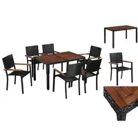 VidaXL 7-tlg. Garten-Essgruppe Poly Rattan Akazie Massivholz Schwarz
