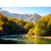 Papermoon Fototapete Autumn Mountain Forest River", bunt, Fototapeten Tapeten