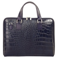 Samantha look Aktentasche echt Leder, Made in Italy blau
