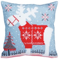 Collection D'Art Weihnachtshirsch Kreuzstichkissen, Baumwolle, Mehrfarbig, 40x40cm