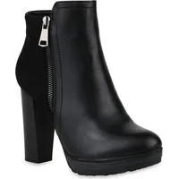 VAN HILL Damen Stiefeletten Plateau-Boots Zipper Holzoptikabsatz Schuhe 146553