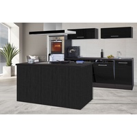 Respekta Premium Inselküche 280 cm Schwarz Hochglanz-Eiche Grau
