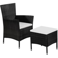 VidaXL Gartenstuhl und Hocker mit Polstern Poly Rattan Schwarz