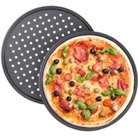Relaxdays Pizzablech, 2er Set, rund, gelocht, antihaft, Pizza &