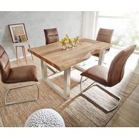 DeLife Esstisch Edge 140x90 XL Akazie Natur Edelstahl Breit