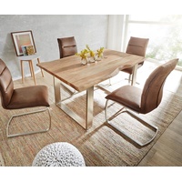 DeLife Esstisch Edge 140x90 Akazie Natur Edelstahl Schmal Live-Edge