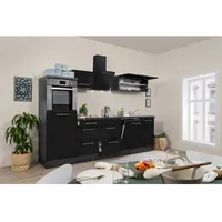 Respekta Premium Küchenzeile 280 cm Hochbau Schwarz Hochglanz-Eiche Grau