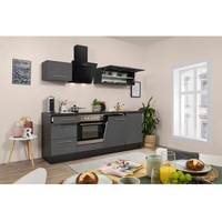 Respekta Premium Küchenzeile 220 cm Grau Hochglanz-Eiche Grau
