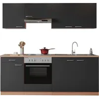 Respekta Küchenzeile Gerda 210 cm E-Geräte Edelstahlkochmulde grau/buche nachbildung