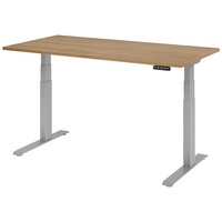 Hammerbacher XDKB16 elektrisch höhenverstellbarer Schreibtisch nussbaum rechteckig, C-Fuß-Gestell silber