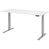 Hammerbacher XDKB19 elektrisch höhenverstellbarer Schreibtisch weiß rechteckig, C-Fuß-Gestell silber