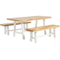 Beliani Gartenmöbel Set Hellbraun Weiß Akazienholz 7-sitzer Terrasse Outdoor