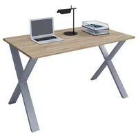 VCM my office Lona Schreibtisch sonoma-eiche rechteckig, X-Fuß-Gestell silber