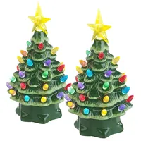 Infactory 2 Deko-Weihnachtsbäume aus Keramik mit LED-Beleuchtung, Timer, 19