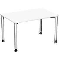 Geramöbel Flex höhenverstellbarer Schreibtisch weiß, silber rechteckig, 4-Fuß-Gestell silber