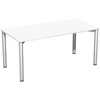 Geramöbel Flex Schreibtisch weiß, silber rechteckig, 4-Fuß-Gestell silber 160,0