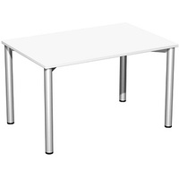 Geramöbel Flex Schreibtisch weiß, silber rechteckig, 4-Fuß-Gestell silber 120,0