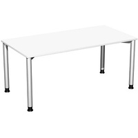 Geramöbel Flex höhenverstellbarer Schreibtisch weiß, silber rechteckig, 4-Fuß-Gestell silber