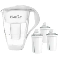 PearlCo Glas-Wasserfilter weiß + 3 Universal Filterkartuschen