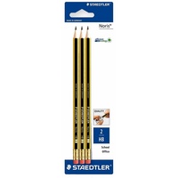 Staedtler Noris 122 Bleistift HB schwarz/gelb, 3er-Pack, Radierer (122-2BK3DA)