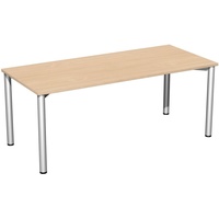 Geramöbel Flex Schreibtisch buche, silber rechteckig, 4-Fuß-Gestell silber 180,0