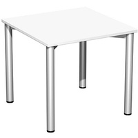 Geramöbel Flex Schreibtisch weiß, silber quadratisch, 4-Fuß-Gestell silber 80,0