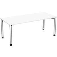 Geramöbel Flex höhenverstellbarer Schreibtisch weiß, silber rechteckig, 4-Fuß-Gestell silber