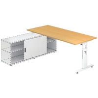 Hammerbacher Hammerbacher-Anbauschreibtisch T-Fuß 180x80cm Buche/Weiß-VOSE19/6/W