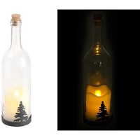 Lunartec Deko-Glasflasche mit LED-Kerze, bewegliche Flamme, Timer, Tannen-Motiv