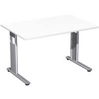 Geramöbel Flex höhenverstellbarer Schreibtisch weiß rechteckig, C-Fuß-Gestell silber 120,0