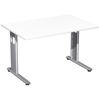 Geramöbel Flex Schreibtisch weiß rechteckig, C-Fuß-Gestell silber 120,0 x