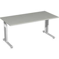 Geramöbel Flex Schreibtisch lichtgrau rechteckig, C-Fuß-Gestell silber 160,0 x