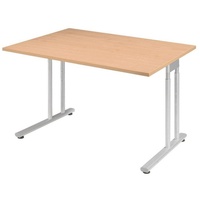 Geramöbel Schreibtisch buche rechteckig, C-Fuß-Gestell silber 120,0 x 80,0