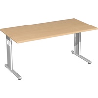 Geramöbel Schreibtisch buche rechteckig, C-Fuß-Gestell silber 160,0 x 80,0