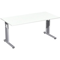 Geramöbel Flex Schreibtisch weiß rechteckig, C-Fuß-Gestell silber 160,0 x