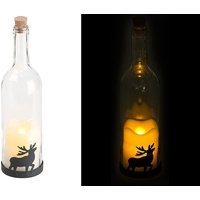 Lunartec Deko-Glasflasche mit LED-Kerze, bewegliche Flamme, Timer, Elch-Motiv