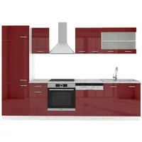 Vicco R-Line, 300CM Küchenzeile KÜCHENBLOCK EINBAU ROT Bordeaux Hochglanz/Weiß,