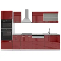 Vicco R-Line, 300CM Küchenzeile KÜCHENBLOCK EINBAU ROT Bordeaux Hochglanz/Weiß,