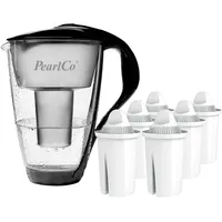 PearlCo Glas-Wasserfilter schwarz + 3 Universal Filterkartuschen
