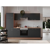 Respekta Küchenzeile Gerda 270 cm E-Geräte Edelstahlkochfeld grau/buche nachbildung