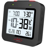 Infactory Digitaler Reise-Funkwecker mit Thermometer, Datum, Dual-Alarm, schwarz