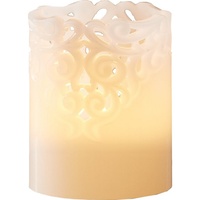 Star Trading LED Stumpenkerze Clary Echtwachs Spitzenmuster warmweiße Flamme