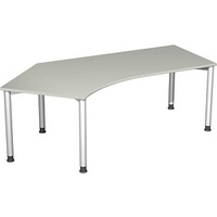 Geramöbel Flex höhenverstellbarer Schreibtisch lichtgrau, silber L-Form, 5-Fuß-Gestell silber