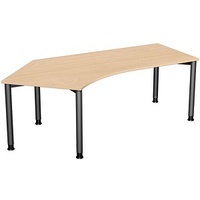 Geramöbel Flex höhenverstellbarer Schreibtisch buche, anthrazit L-Form, 5-Fuß-Gestell grau